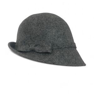 Y2K Trixie Grey 100% Wool Cloche Hat Bow Detail Flexible